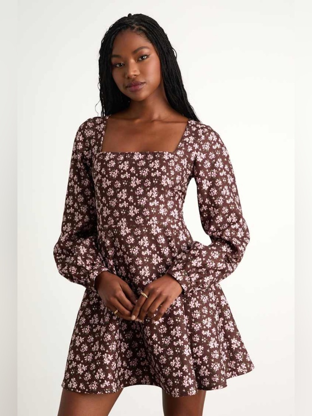 Lulus Daily Affection Brown Floral Corduroy Mini Dress With Pockets